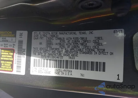 2013 Toyota Tundra Grade 5.7L V8 from USA, damaged, VIN 5TFEY5F13DX146725